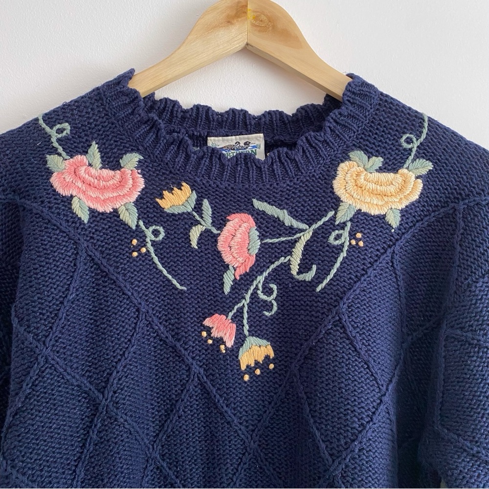Northern Reflections Deadstock Floral Embroidery Cottagecore Sweater